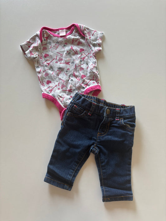 2pc Pink Rock & Denim Set