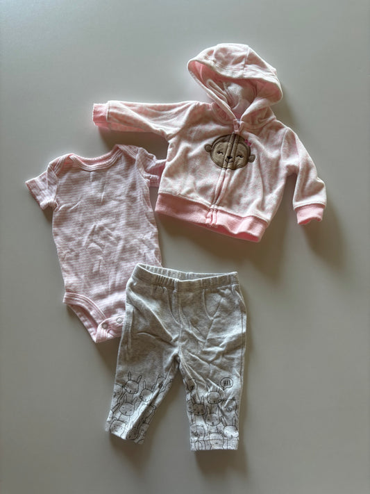 3pc Pink & Grey Monkey Set