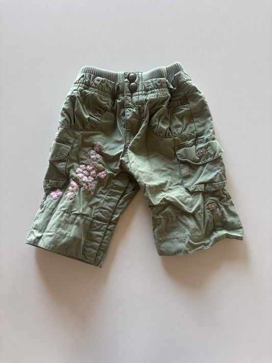 Embroidered Green Cargo Pants
