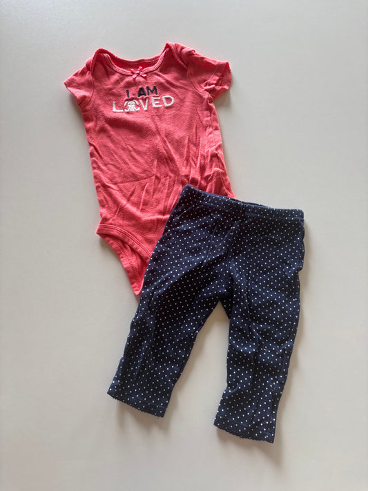 2pc Pink Loved Onesie & Polka Dot Leggings