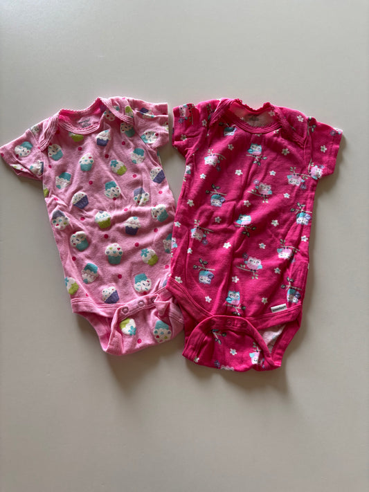 2 Pink Patterned Onesies
