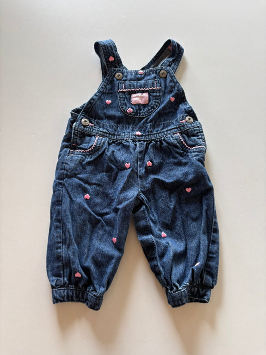 Pink Heart Denim Overalls