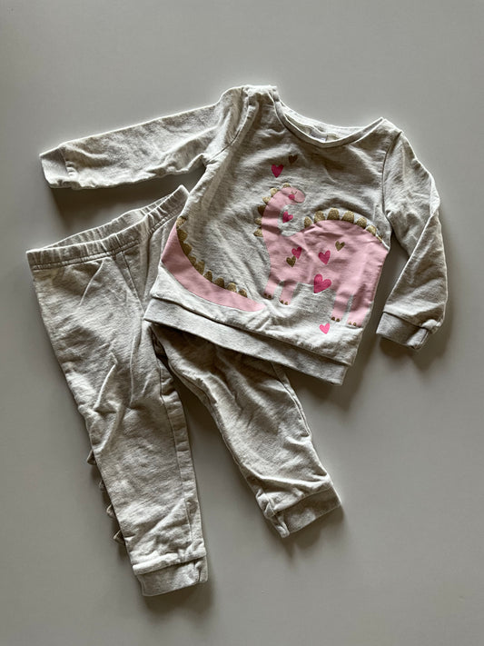 2pc Grey Melange Dinosaur Leisure Suit