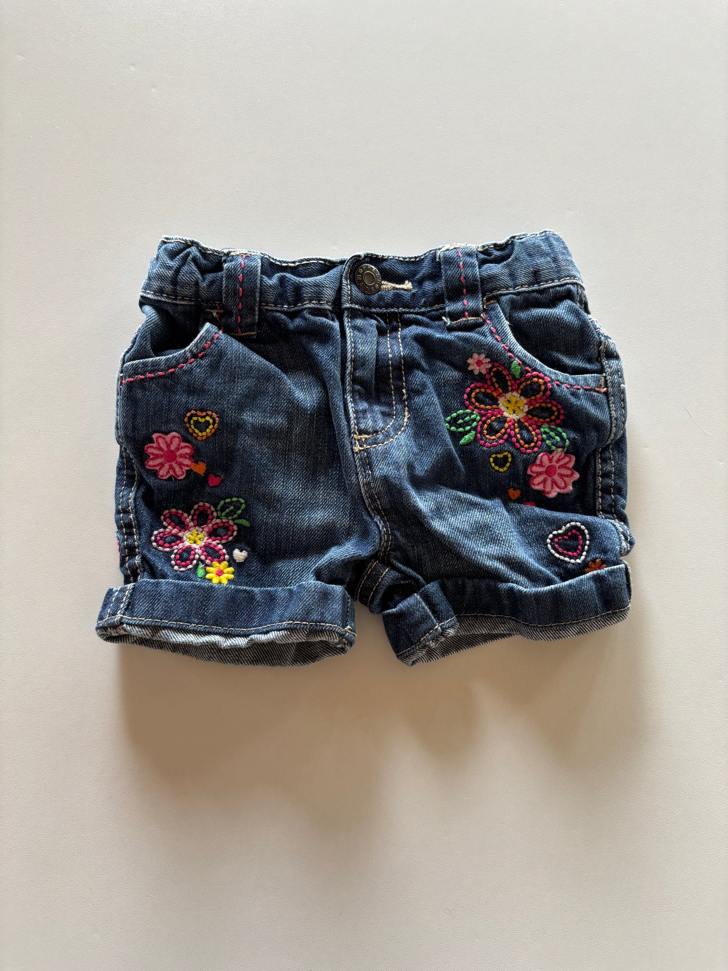 Embroidered Denim Shorts