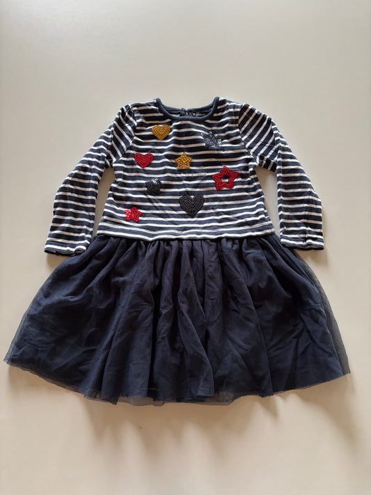 Navy Striped & Tulle Dress