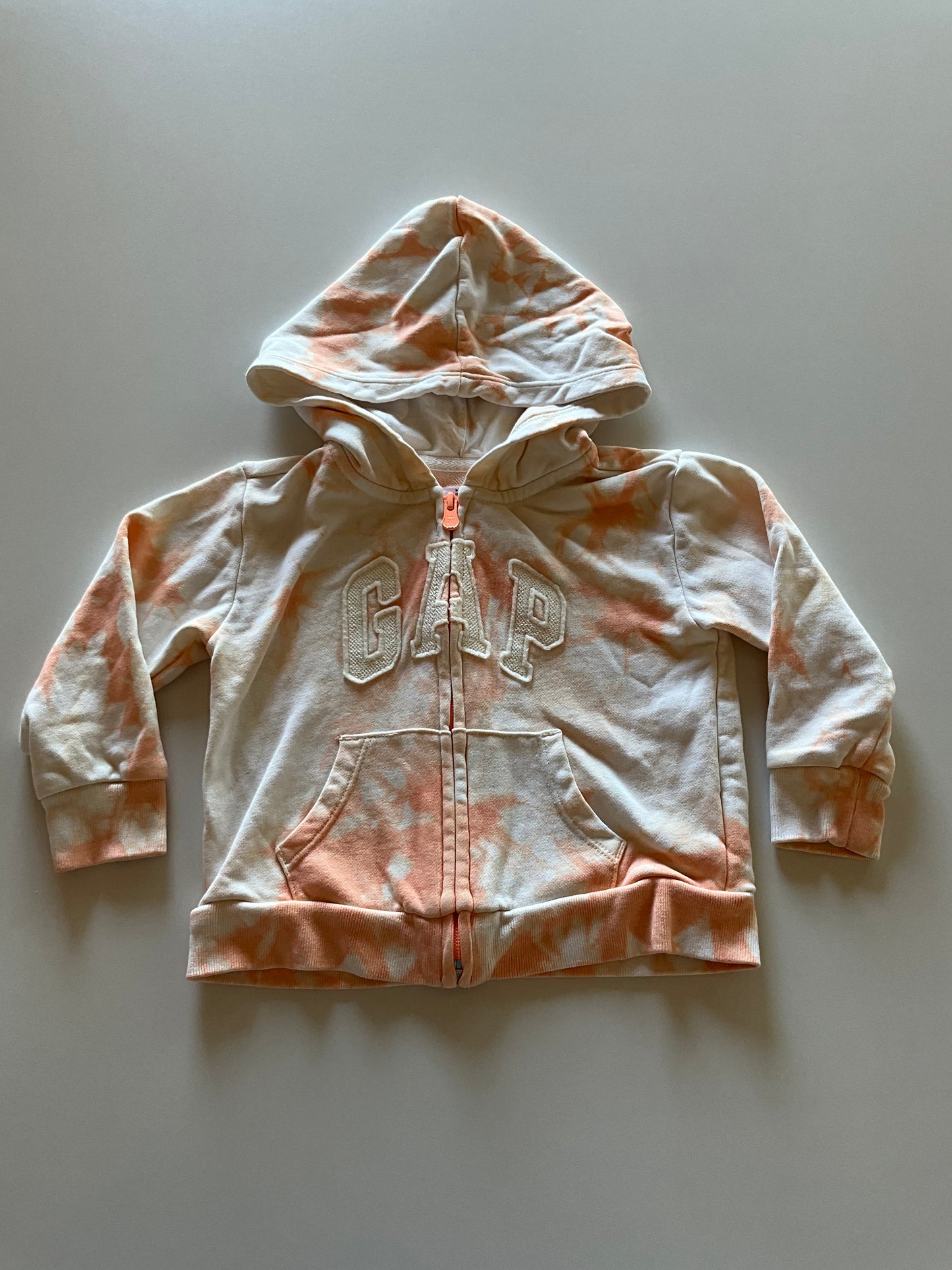 White & Peach Tie Dye Zip Up Hoodie