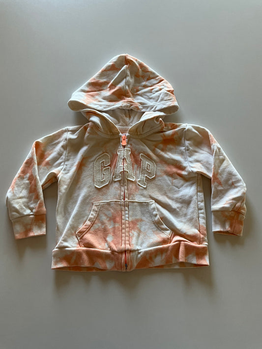 White & Peach Tie Dye Zip Up Hoodie
