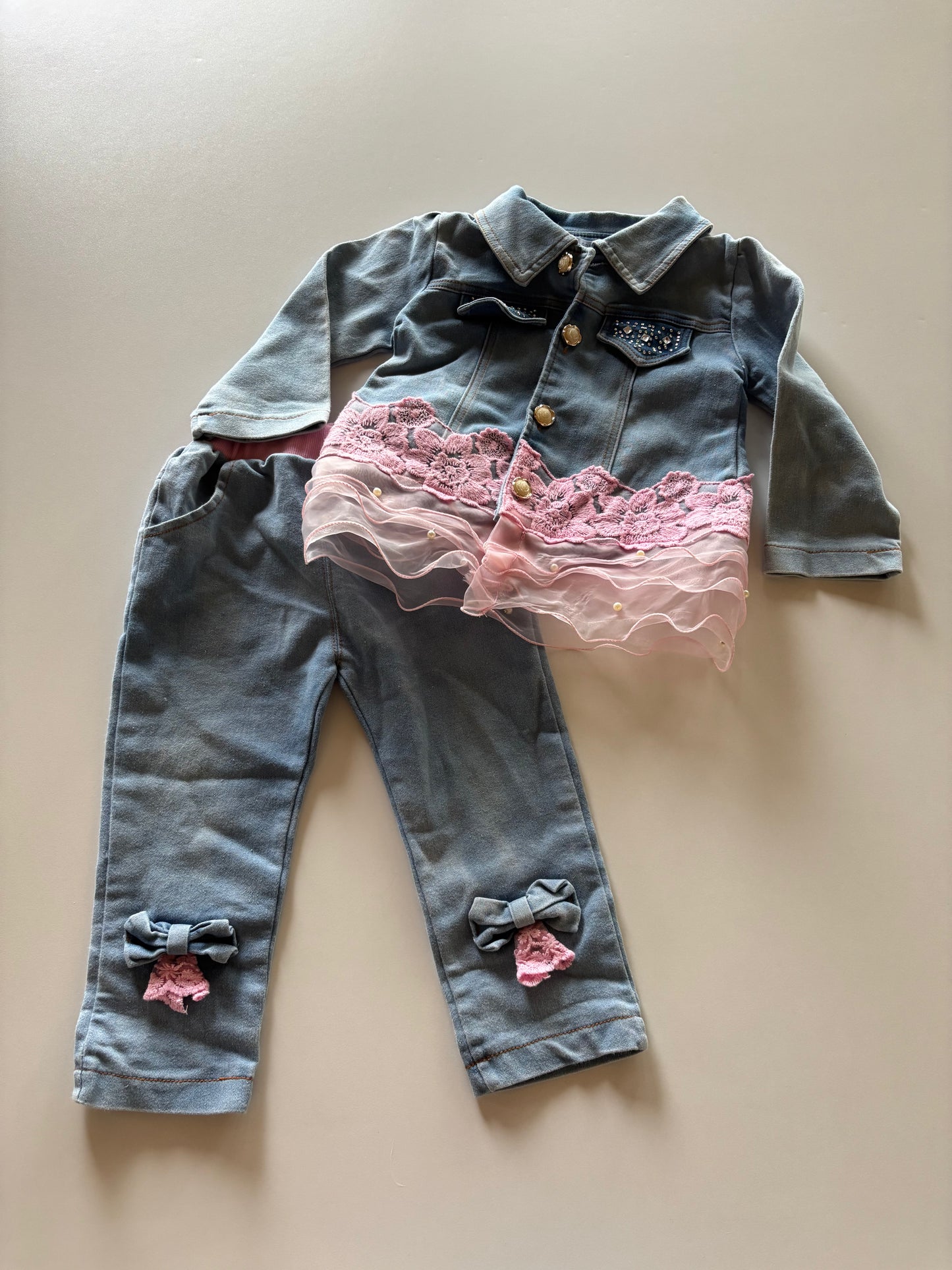 2pc Denim & Pink Western Set