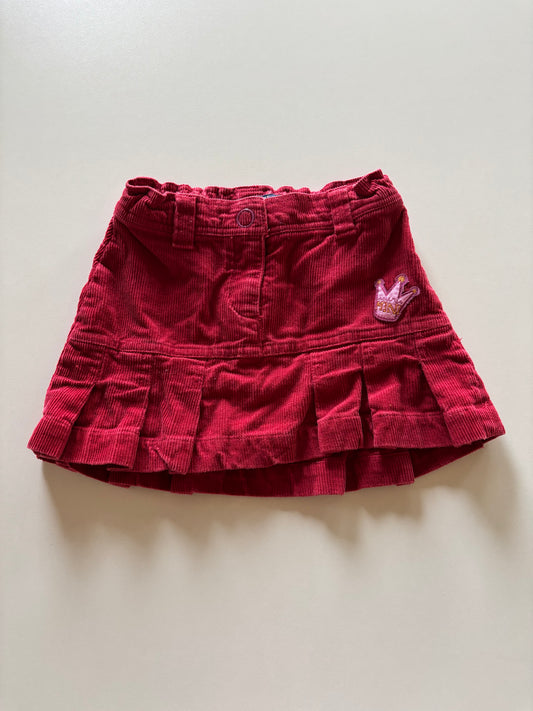 Red Corduroy Pleated Skirt