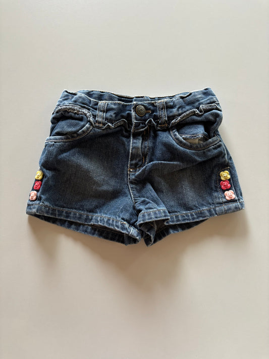 Flower Button Denim Shorts
