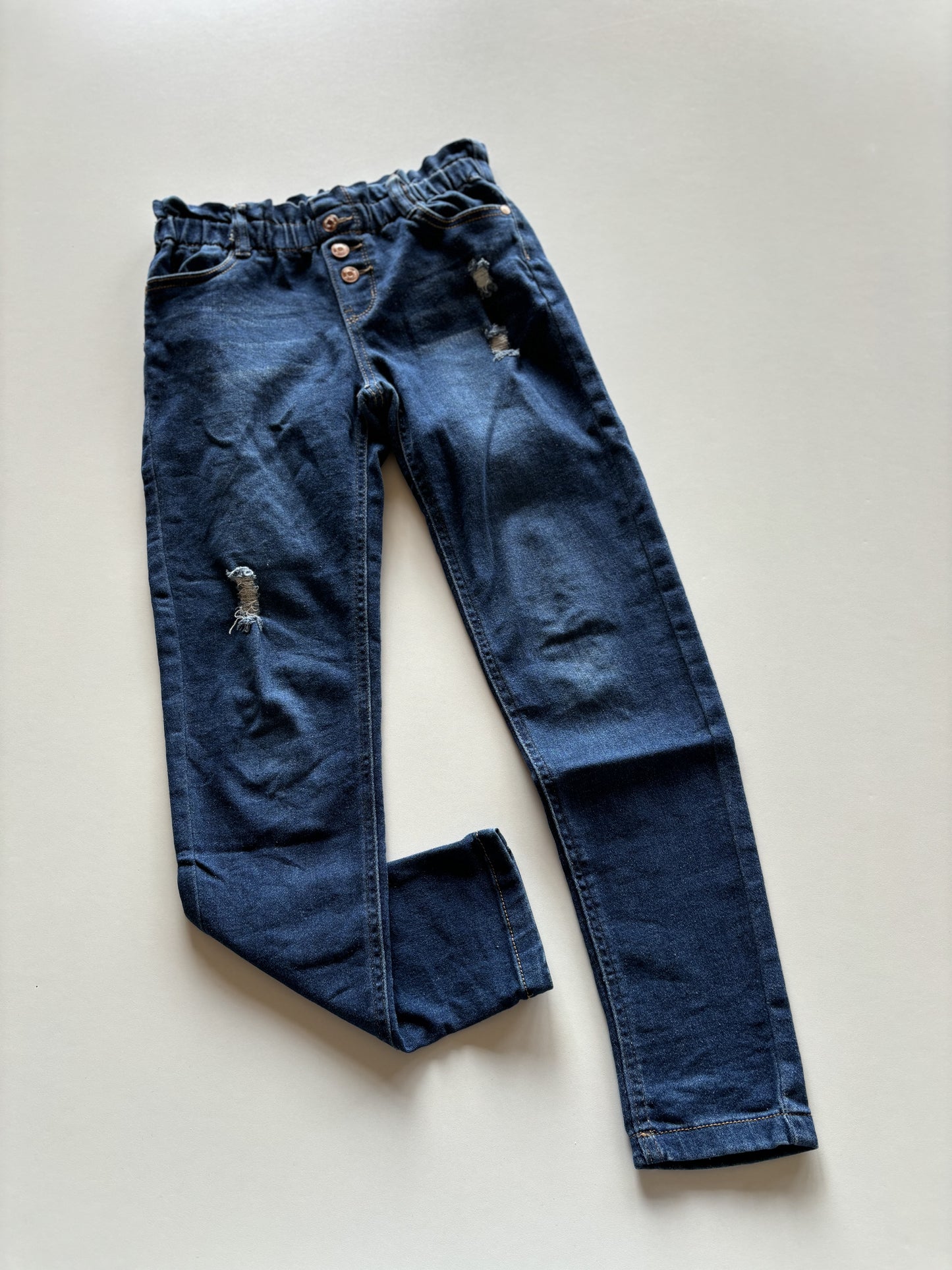 Distressed Paperbag Waist Denim