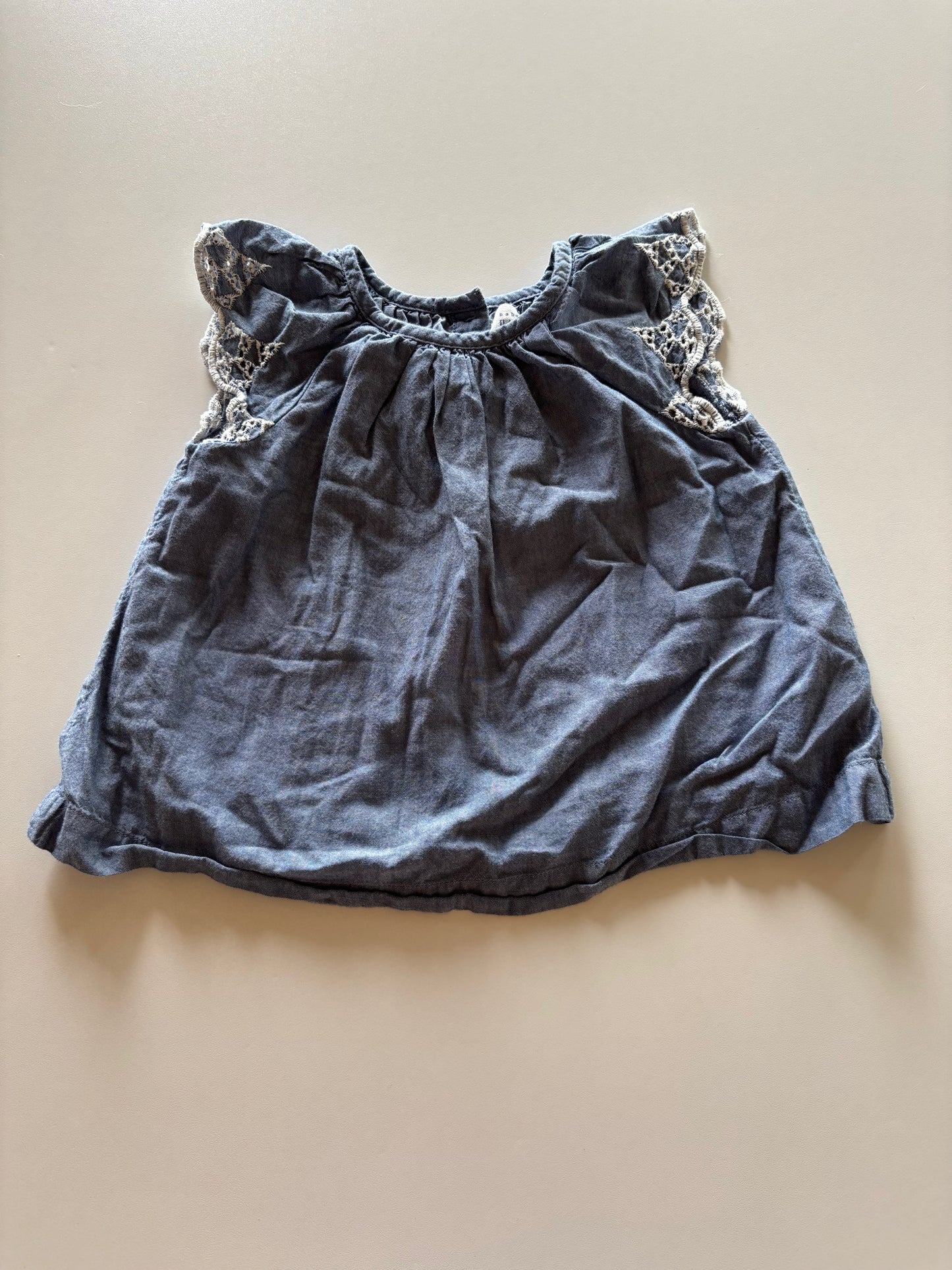 Chambray Flutter Sleeve Top