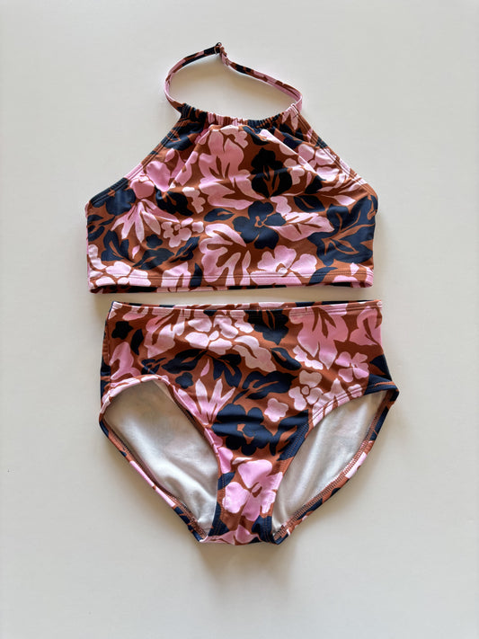 2pc Brown & Pink Floral Bathing Suit