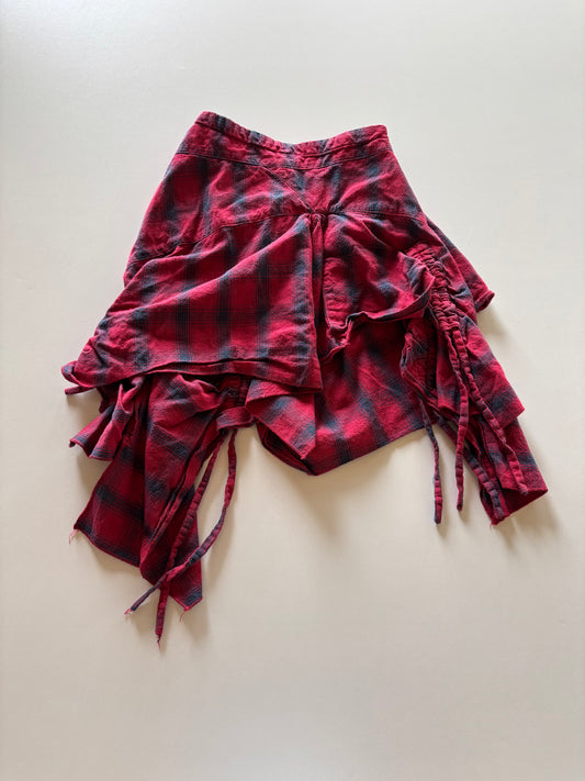 Navy & Red Plaid Asymmetrical Skirt