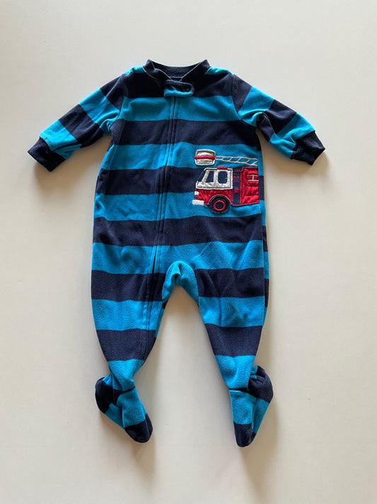 Blue Striped Firetruck Fleece Sleeper