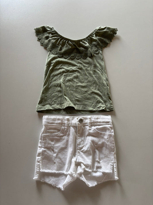 2pc Olive & White Set