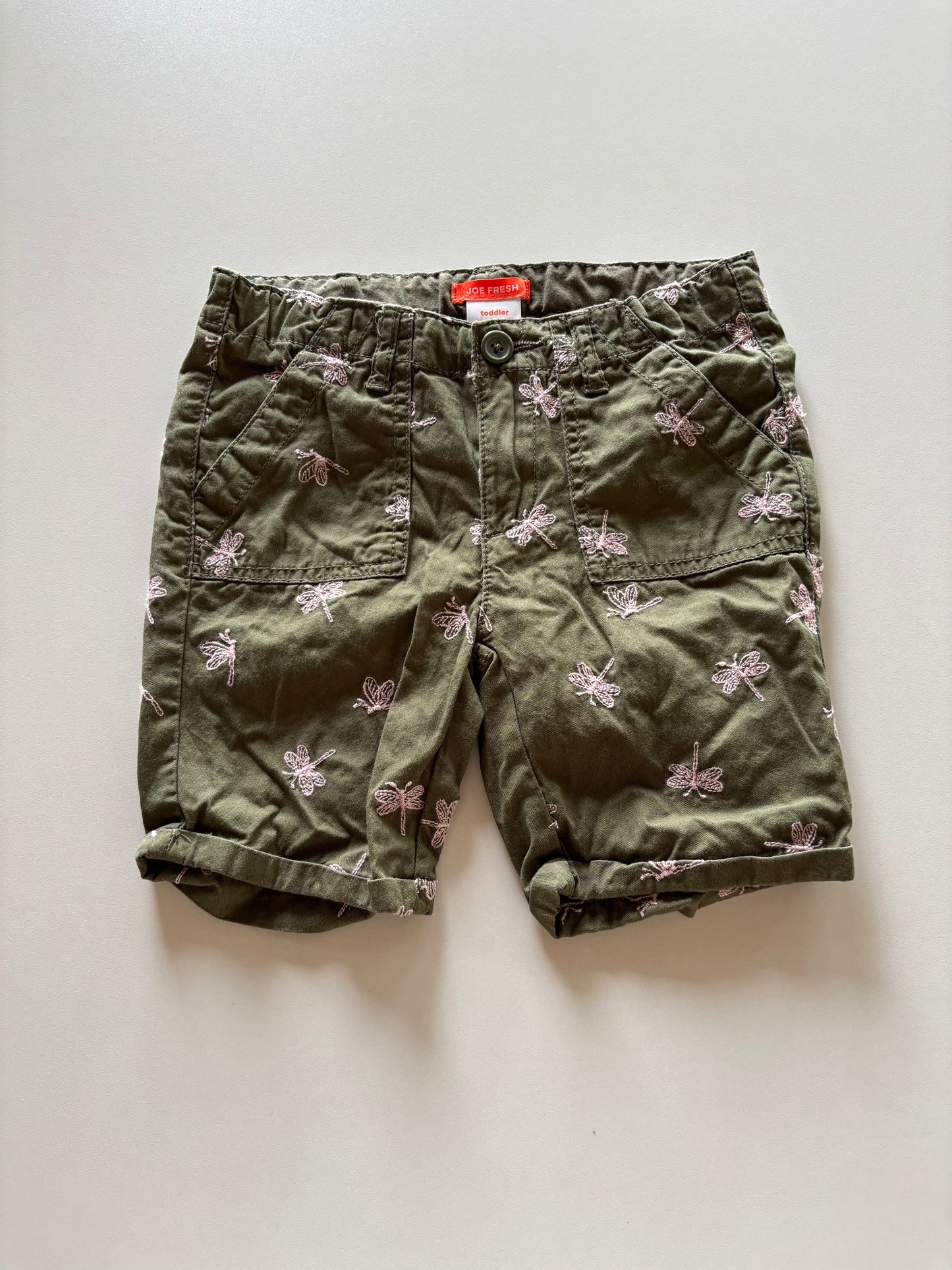 Olive & Pink Dragonfly Bermuda Shorts