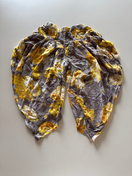 Grey & Yellow Floral Flowy Pants
