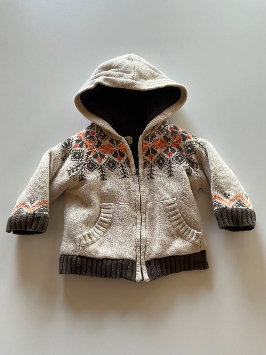 Thick Knit Brown & Orange Zip Up Sweater