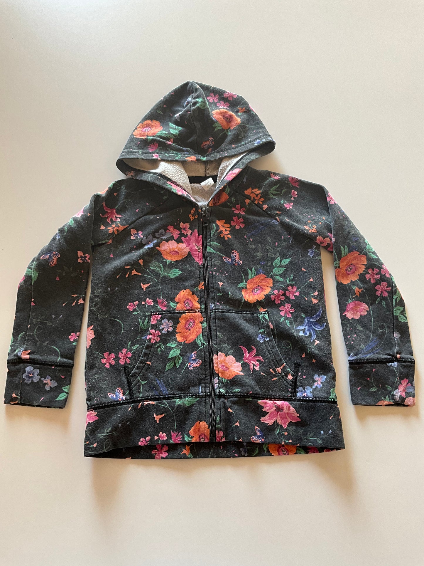 Charcoal Floral Zip Up Hoodie
