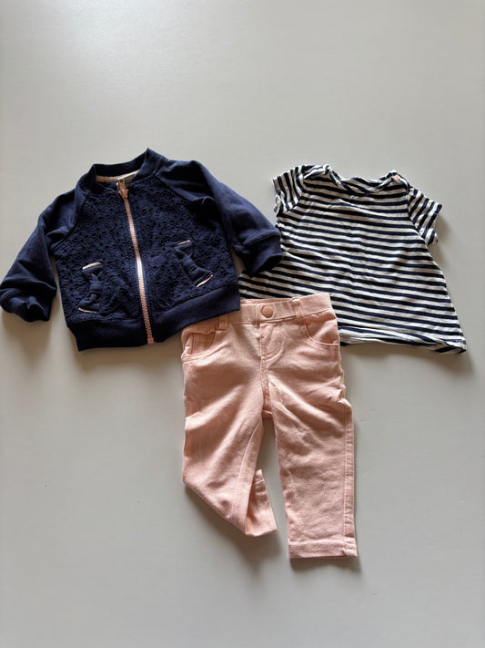 3pc Pink & Navy Set