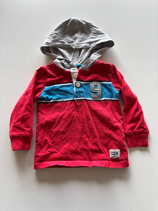 Red Hooded Henley Shirt