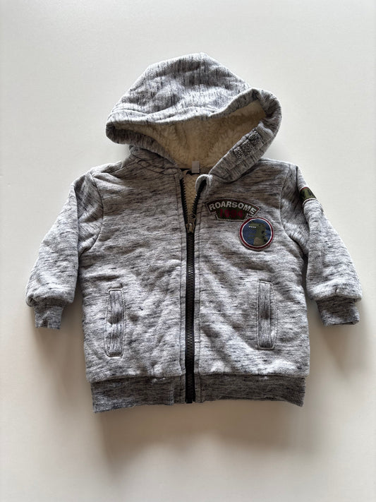 Grey Melange Thick Dino Zip Up Hoodie