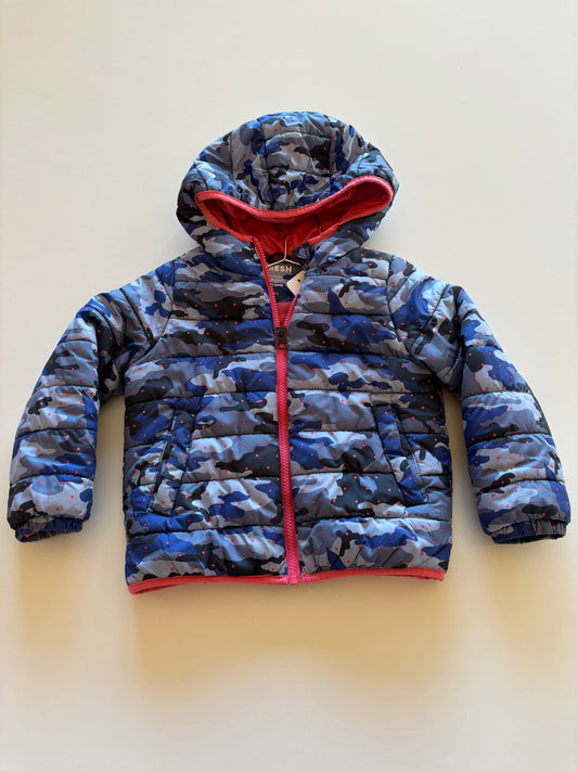 Blue Camo Polka Dot Puffer Jacket