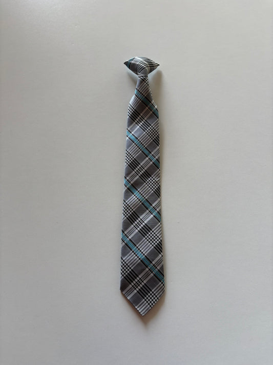 Grey & Blue Plaid Clip On Tie