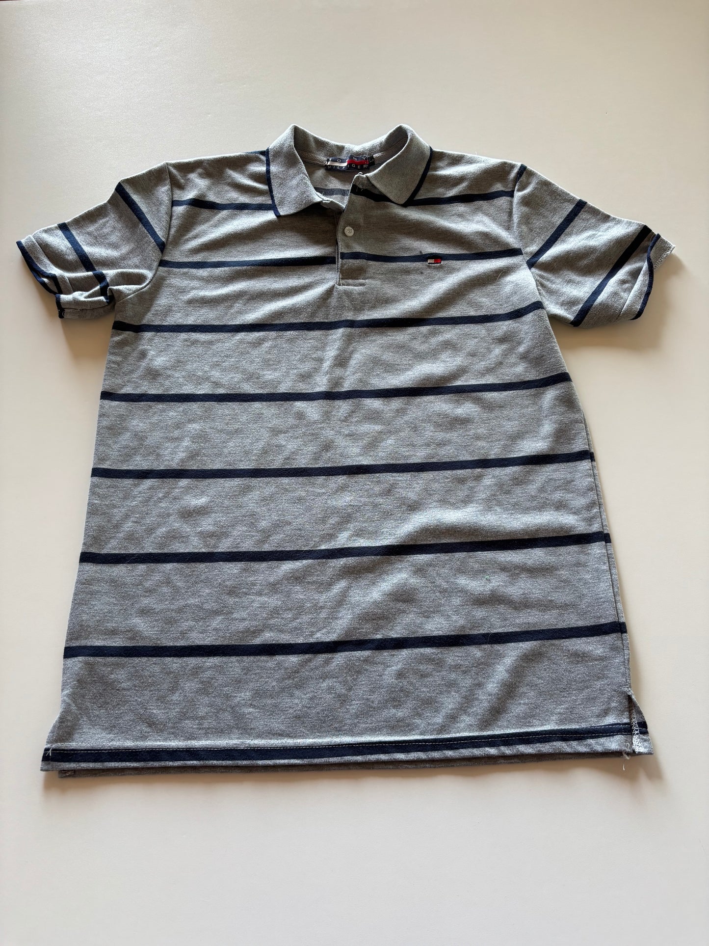 Grey & Navy Striped Polo Tee