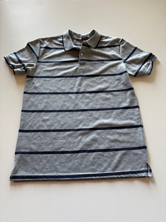 Grey & Navy Striped Polo Tee