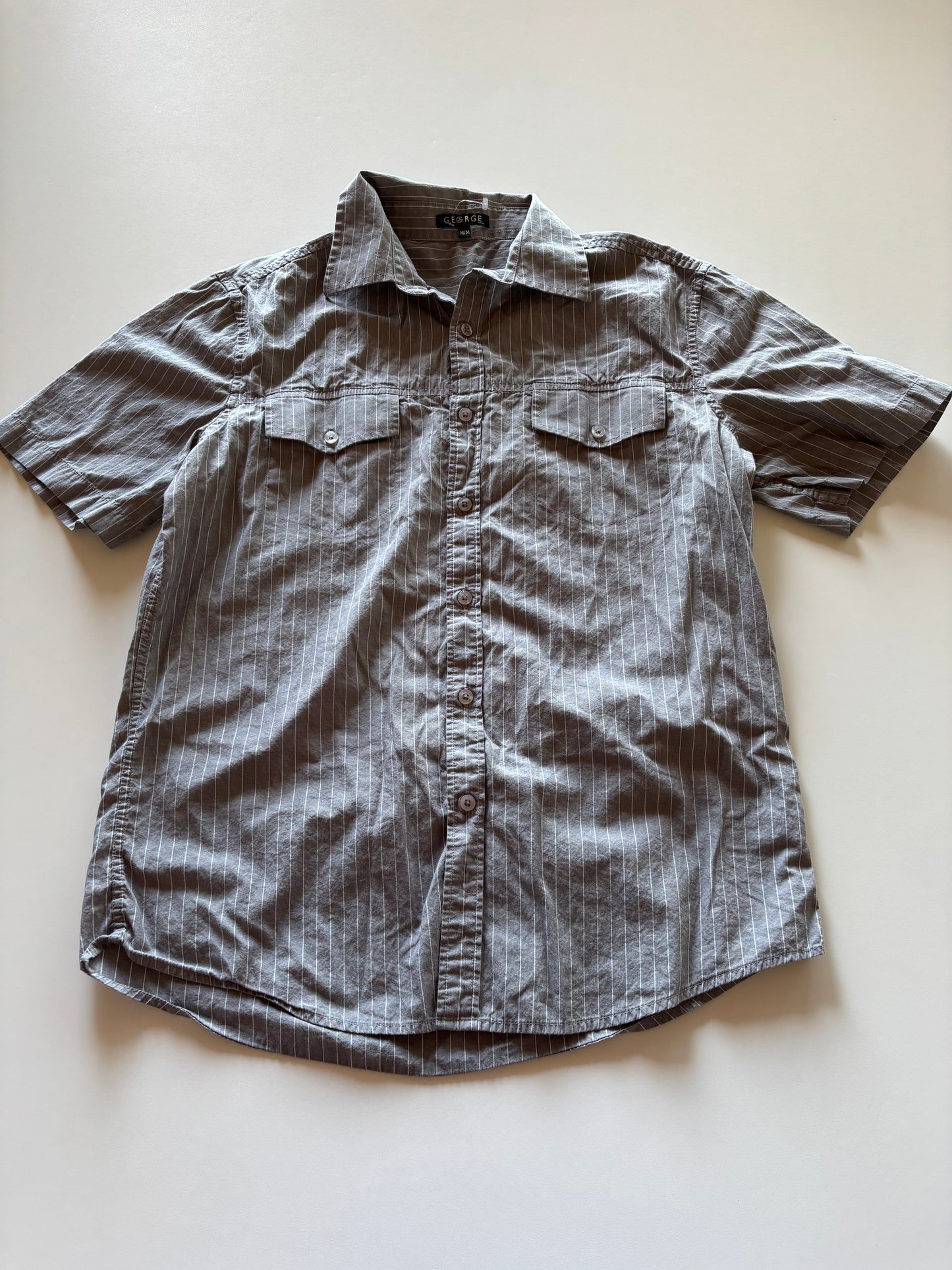 Grey & White Pinstripe Button Up Shirt
