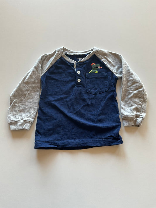 Blue & Grey Henley with Dinosaur