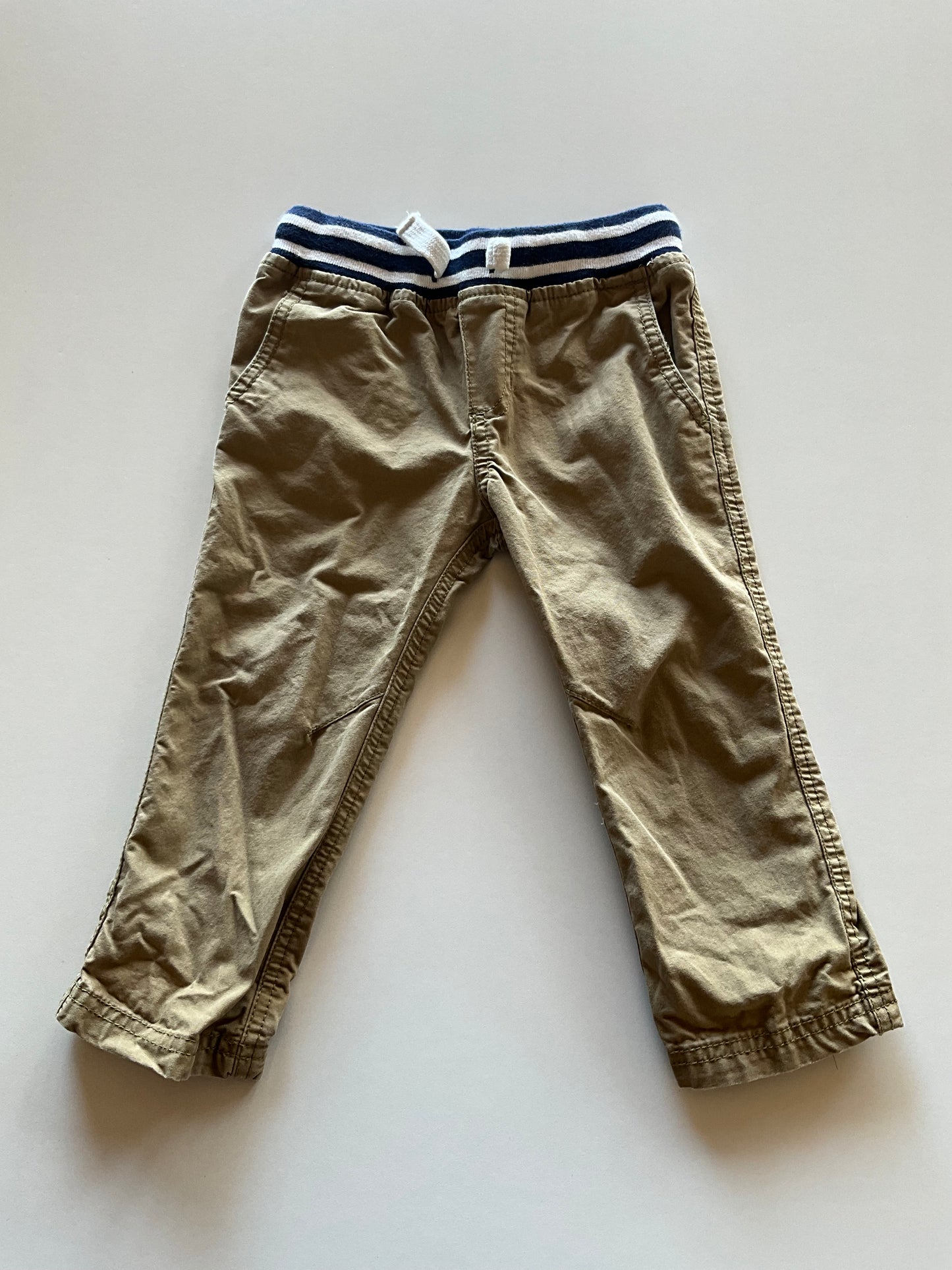 Tan Pants with Soft Striped Elastic Waist