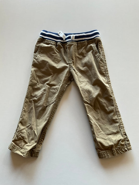 Tan Pants with Soft Striped Elastic Waist