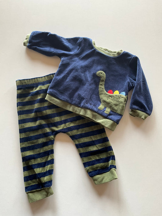 2pc Blue & Olive Dinosaur Velour Set