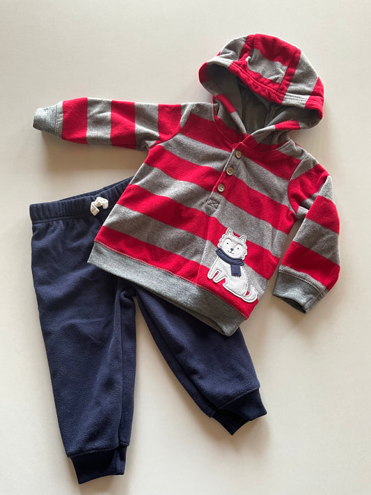 2pc Red, Grey, & Navy Fleece Set