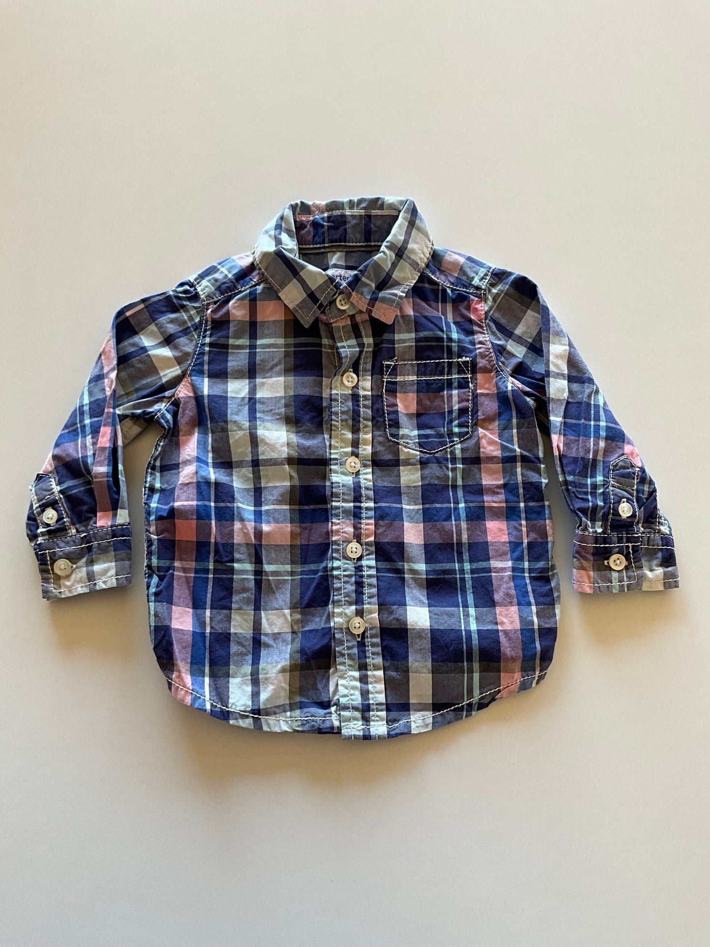 Blue & Pink Plaid Button Up Shirt
