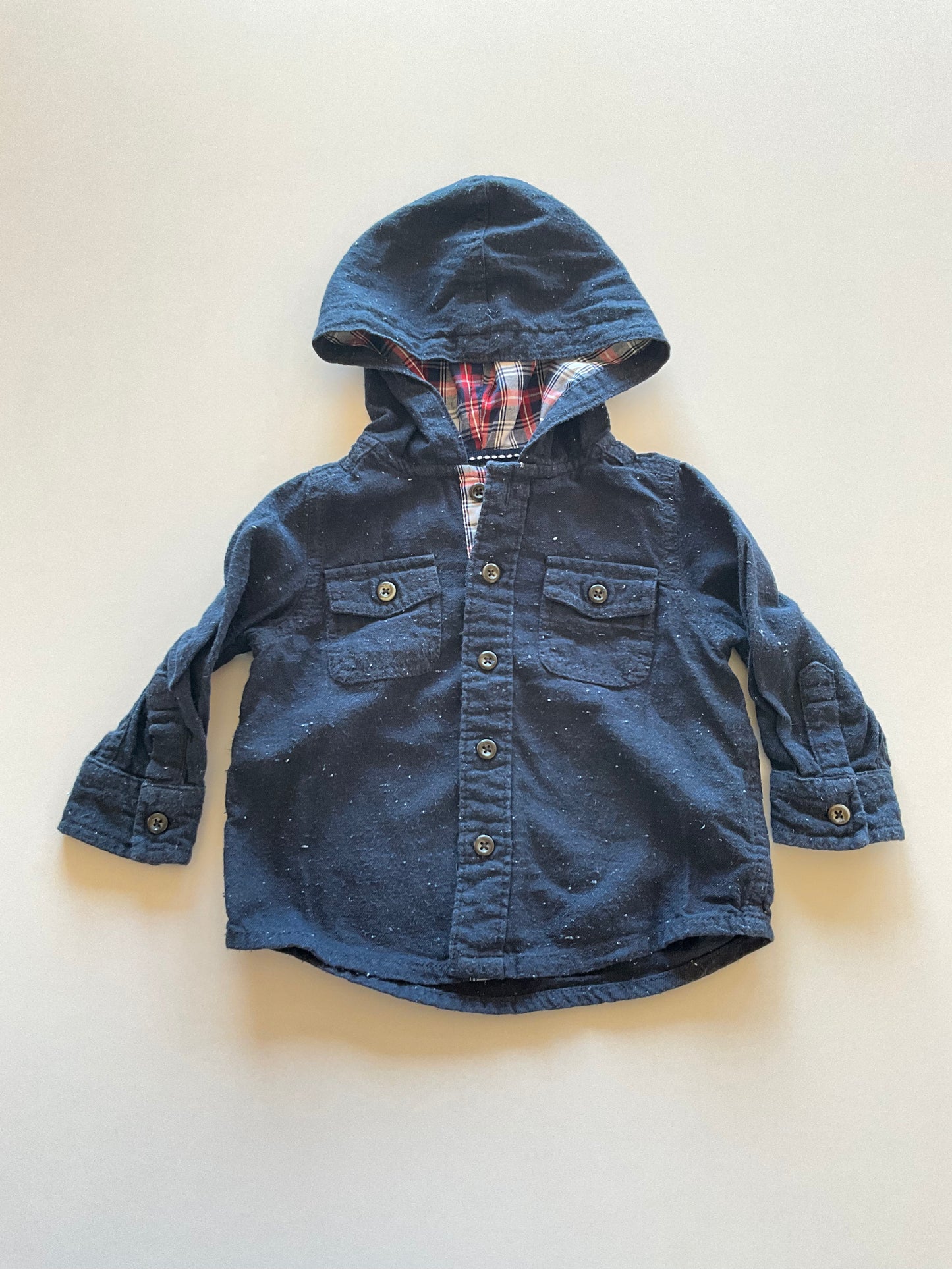 Navy Melange Hooded Button Up