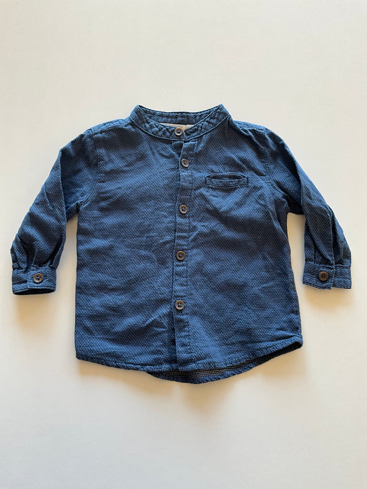 Blue Polka Dot Mandarin Collar Shirt