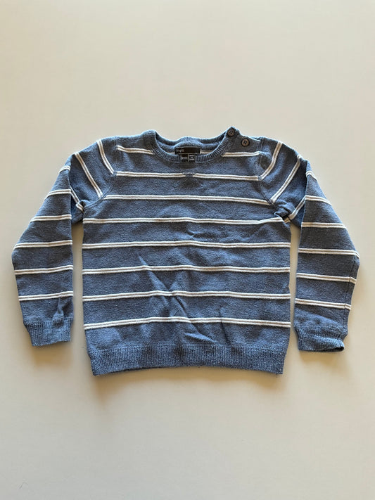 Textured Blue & White Striped Sweater