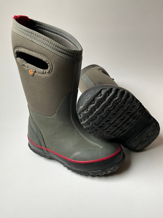 Grey & Red Bogs Rain Boots