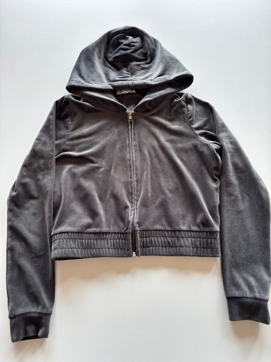 Dark Grey Velour Cropped Zip up Hoodie