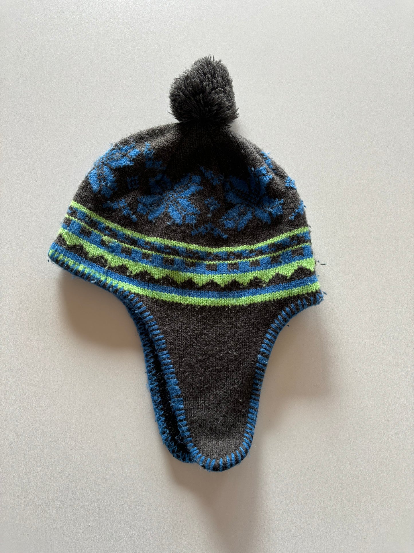 Blue, Green, & Grey Earflap Toque