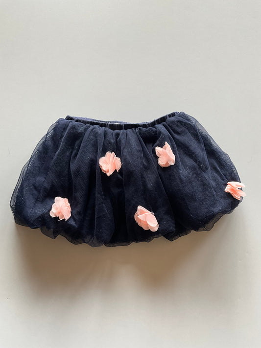 Navy Tulle Skirt w/ Peach Flowers