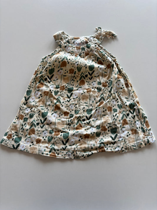 Green & Brown Floral Cotton Dress