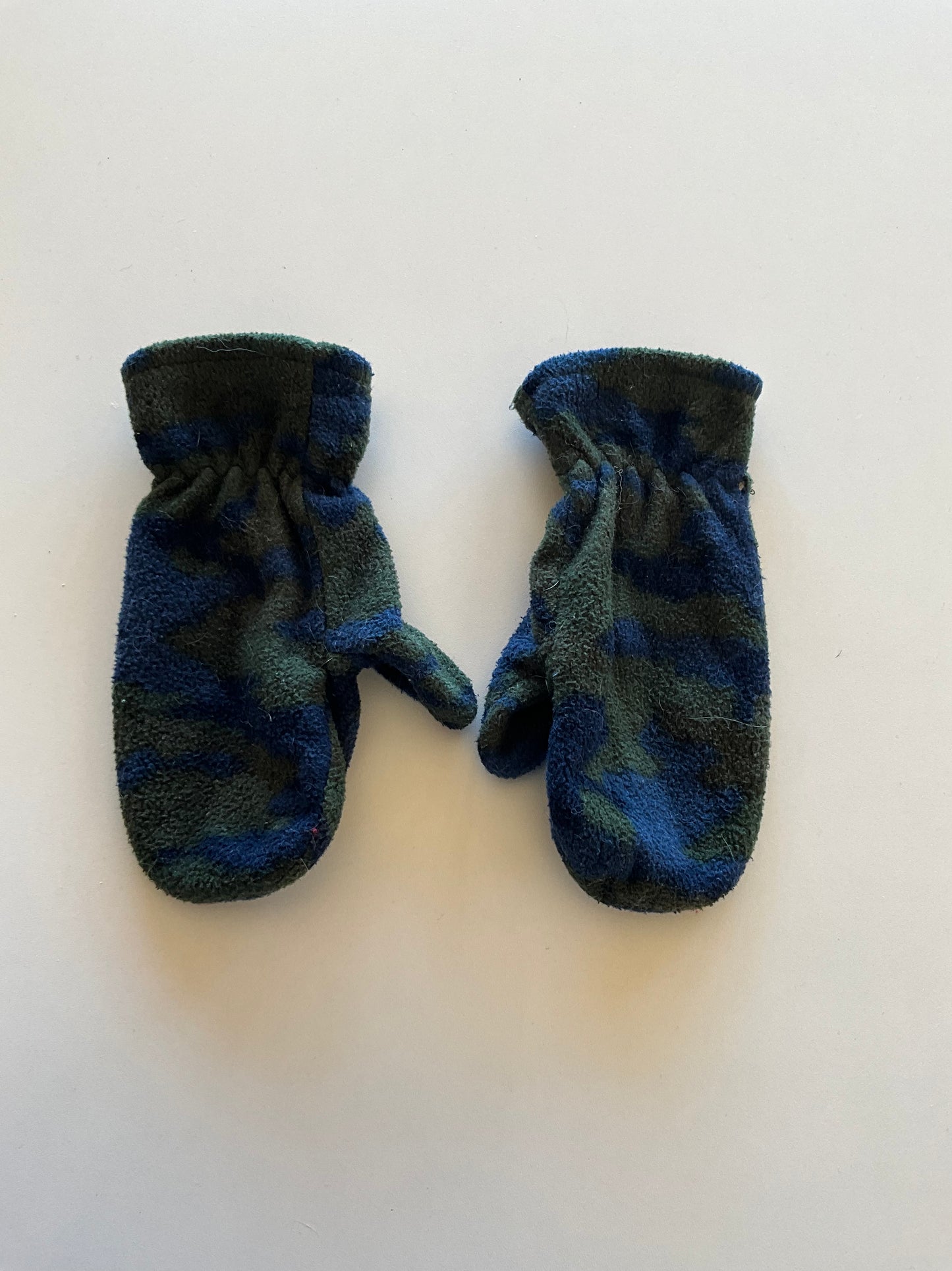 Fleece Blue & Green Camo Mittens
