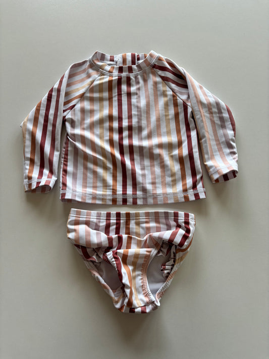 2pc Brown Striped Swim Set