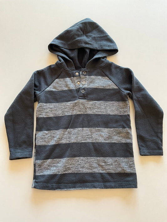 Textured Grey Striped Hooded Shirt