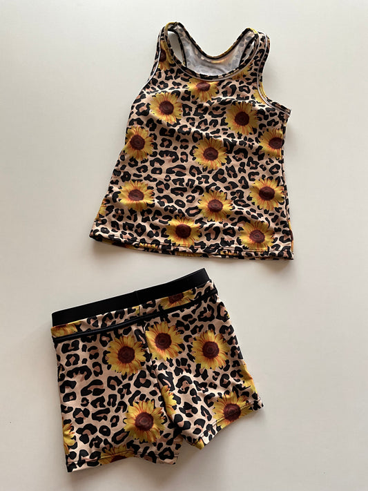 2pc Sunflower & Cheetah Print Swim Suit